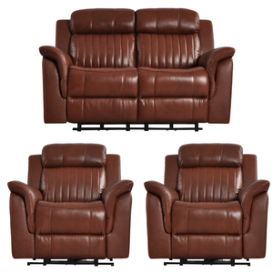 Cidliano Genuine Leather Tan Electric Recliner 2+1+1 Seater Sofa Set