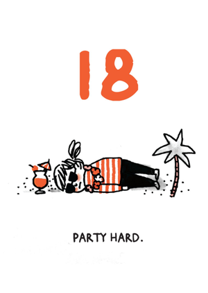 Funny Party Hard Illustrated 18th Birthday Card By Gemma Correll