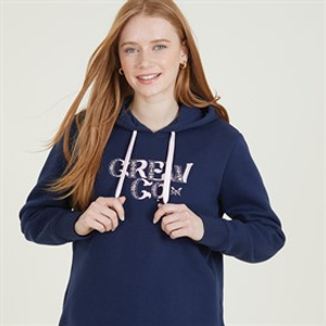 Crew Clothing Womens Graphic Hoodie Heritage Navy