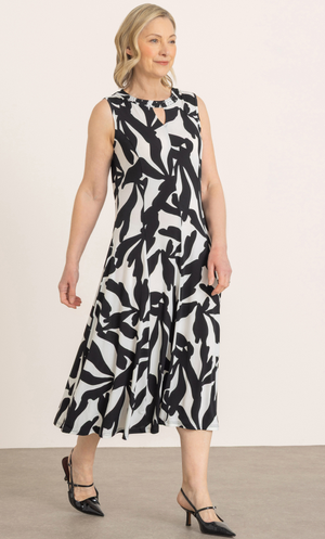 Anna Rose Embellished Fit And Flare Printed Dress - Black/White