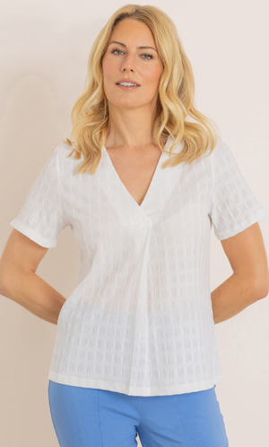 Jersey Jacquard V Neck Top - White