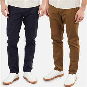 Onfire Mens Two Pack Slim Fit Chino Trousers Navy/Cinnamon