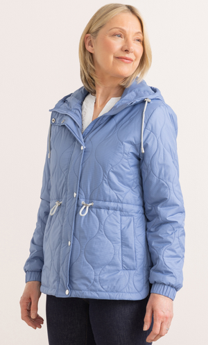 Anna Rose Quilted Hooded Jacket - Light Blue