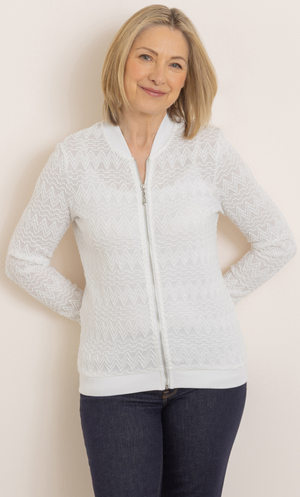 Anna Rose Shimmer Knitted Bomber Jacket - White