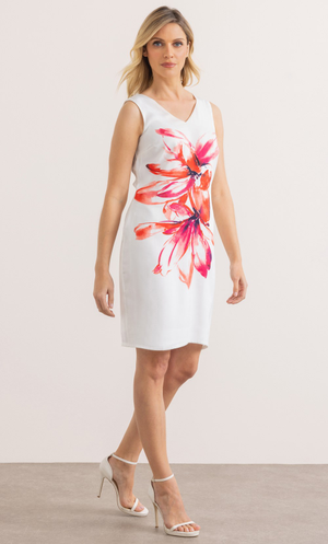 Floral Print Sleeveless Shift Dress - Ivory///Fuschia