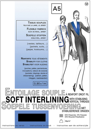 Entoilage non tissé souple thermocollant à renfort droit fil 0,9 x 1,0 m - Tissus souples - Noir
