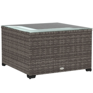 Outsunny 62 x 62cm Glass-Top Rattan Side Table - Dark Grey