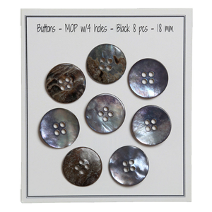 Set de 8 boutons 4 trous nacre 18 mm - Noir