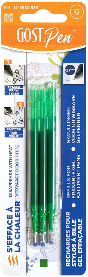 Set de 3 recharges pour stylos à bille effaçables à la chaleur - Vert