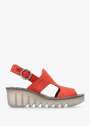 Baif Devil Red Nubuck Leather Mid Wedge Sandals