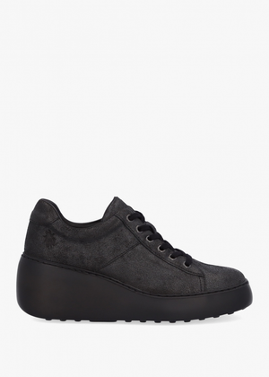 Delf II Black Leather Wedge Trainers