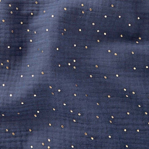 Tissu double gaze de coton mini pois dorés - Indigo