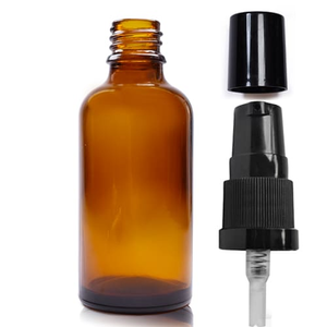 30ml Amber Glass Dropper Bottle & Lotion Pump - Black (Black Overcap)