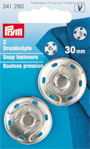 Boutons pression à coudre 30 mm - Argent