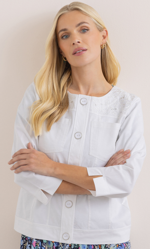 Embellished Cotton Blend Jacket - White