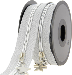 Rouleau de 5 mètres de fermeture nylon 5 mm avec tirettes étoiles - Argent lurex