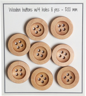 Paquet de 8 boutons en bois round groove 20 mm