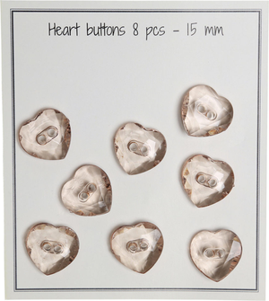 Paquet de 8 boutons coeurs transparents beige 15 mm