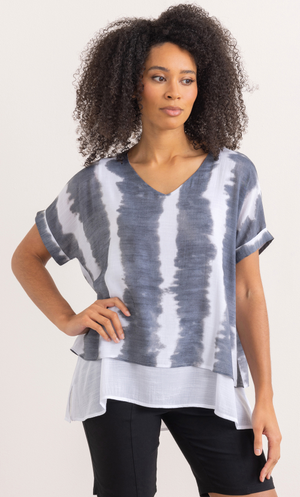 Tie Dye Layered Top - Black/White
