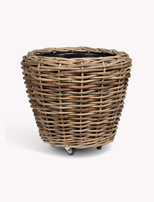 Elmhurst Planter On Wheels 83cm Natural - Rattan, Grey