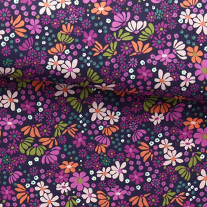 Tissu popeline de coton - Maria violet et orange