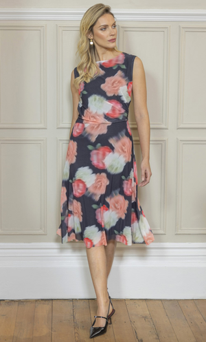 Floral Print Mesh Dress - Black/Multi