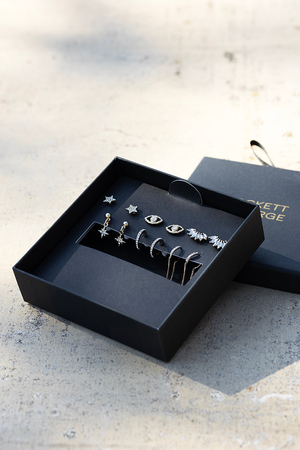 Set Of 6 Gold & Crystal Stud Earrings