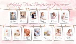 Personalised 1st Birthday Photo Banner - Pink - Custom Text &amp; Photos