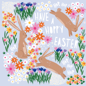 Ling Design Cute Hoppy Bunny And Flowers Illustrated Easter Card