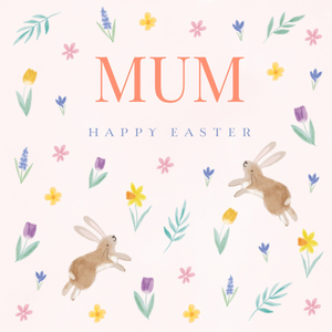 Cute Floral & Bunny Illustrated Happy Easter Mum Card
