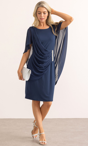 Embellished Chiffon Cape Dress - Midnight
