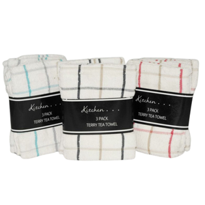 Terry Tea Towels – Ultra-Absorbent & Durable I Pack of 3 I Assorted Colours