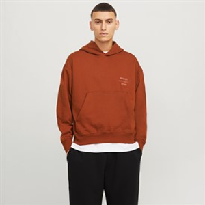 JACK & JONES Mens Austin Font Hoodie Brandy Brown