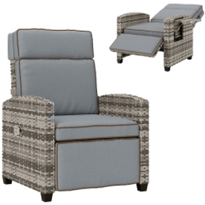 Outsunny 145° Reclining Rattan Armchair with Footrest - Mixed Grey