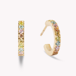Elegance Halo Hoop Earrings Gold Plated Multicolour Cubic Zirconia