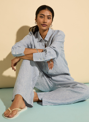 Doretta Linen Trousers - 10 (UK Size 10) / Indigo Stripe