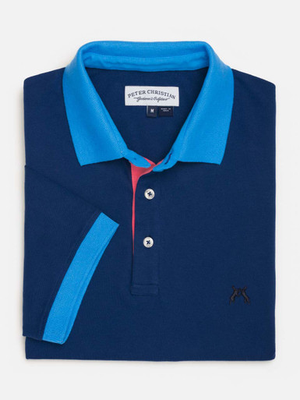 Peter Christian - Blue Contrast Trim Cotton Polo Shirt