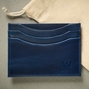 The Oxford: RFID Blocking Full Grain Calf Skin Card Case - Blue