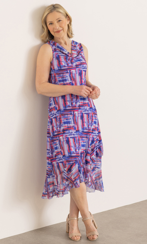 Anna Rose Printed Cowl Neck Dress - Violet/Multi