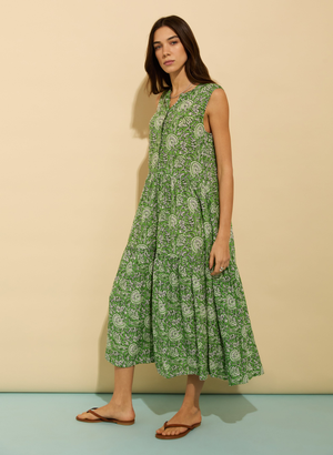 Annmarie Sleeveless Printed Dress - 8 (UK Size 8) / Green Woodblock Floral