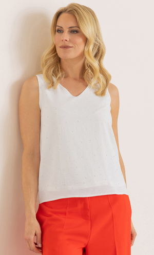 Embellished Sleeveless Textured Top - Ivory/Silver