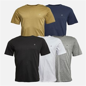 JACK & JONES Mens JXJ Five Pack T-Shirts Black/White/Grey/Light Khaki/Navy