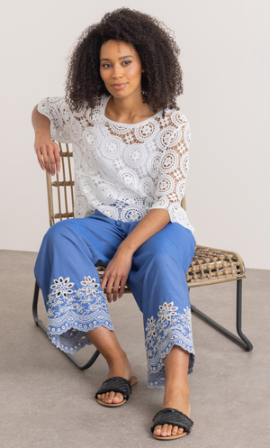 Elasticated Waist Wide Leg Trouser - Denim Blue