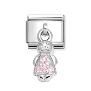 Classic Silver Pink Girl Pendant Charm