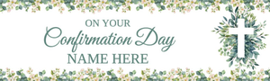 Personalised Confirmation Banner - Green Floral Cross - Custom Text