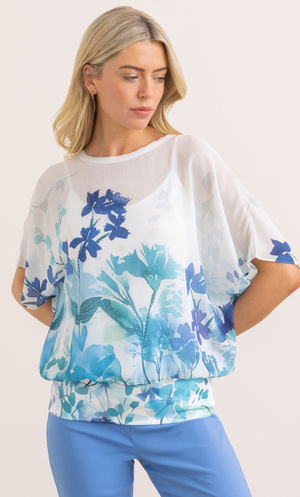 Embellished Printed Top - White/Blue
