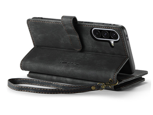 CaseMe Synthetic Leather Wallet Case with Zipper Pocket for Samsung Galaxy A56 - Charcoal
