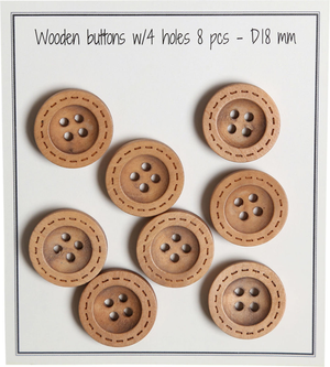 Paquet de 8 boutons en bois round groove stitches 18 mm