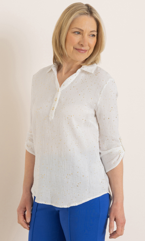 Anna Rose Shimmer Splash Textured Cotton Top - White
