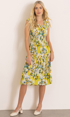 Botanical Print Pleated Dress - Lime